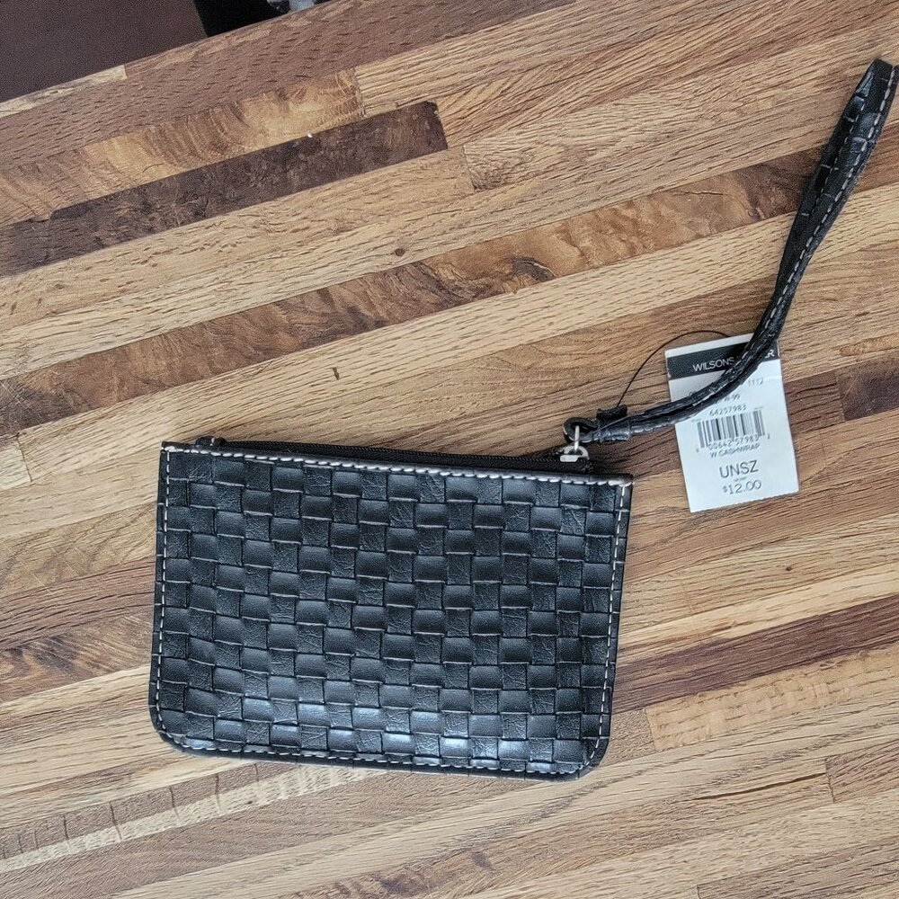 Wilson's Leather Black Woven Style Wristlet/Coin Wallet Cashwrap - Picture 3 of 8